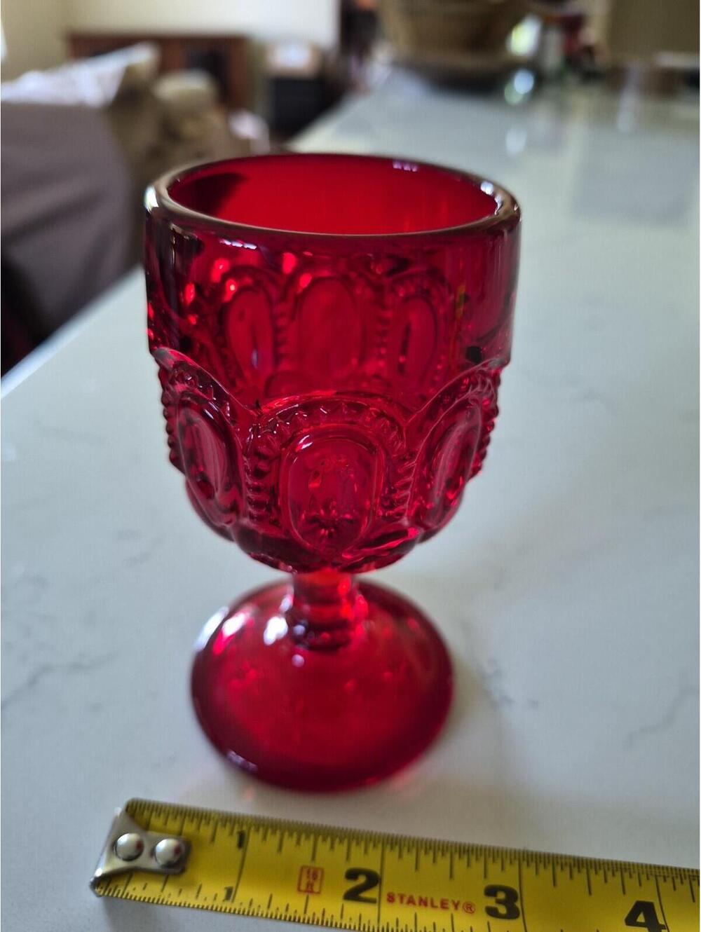 Vintage LE Smith Moon & Stars Ruby Red 4.5” Goblet Glass